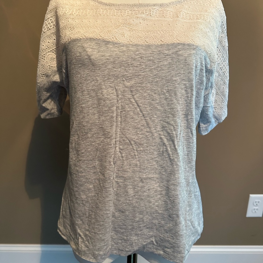 J. Crew Cream Lace & Grey Dolman Relaxed T-Shirt Size S